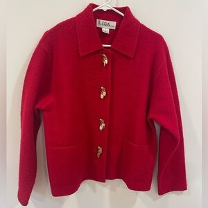 Lisa International Vintage Red and Gold 100% Wool Jacket sz Large